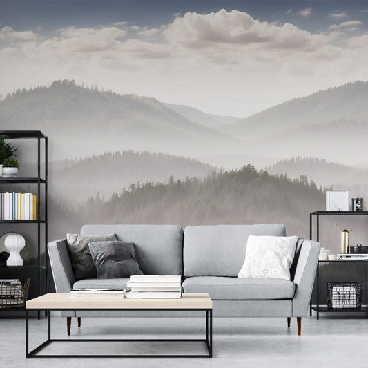 Tapete Berg | Berglandschaft mit Tannen